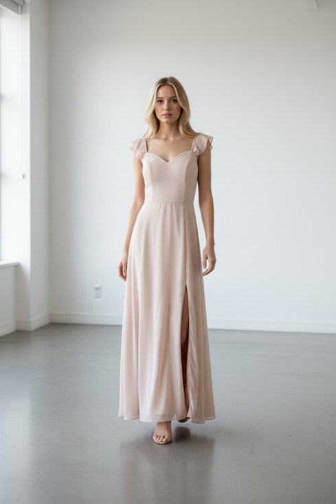 Azazie Dresses & Skirts - Azazie Blush Pink Bridesmaid Dress Size A6 Sweetheart Chiffon Maxi Gown